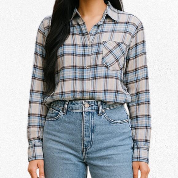 Rag & Bone Jonah Plaid Button Down Shirt Grey Blue Check Size Small $250 NWT - Picture 2 of 13